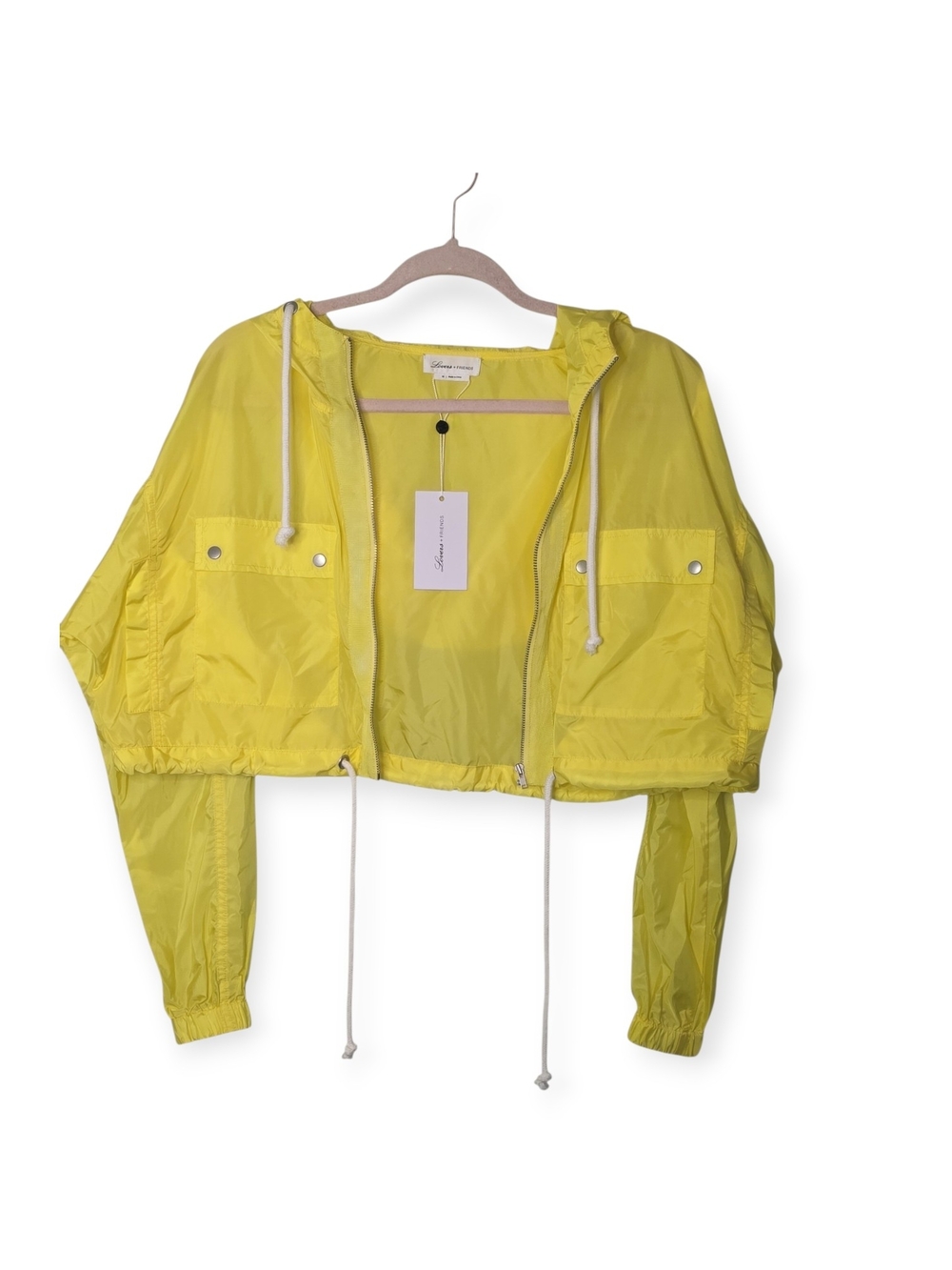 Women's NWT Lovers & Friends Neon Yellow Bonnie Cropped Windbreaker, size XS